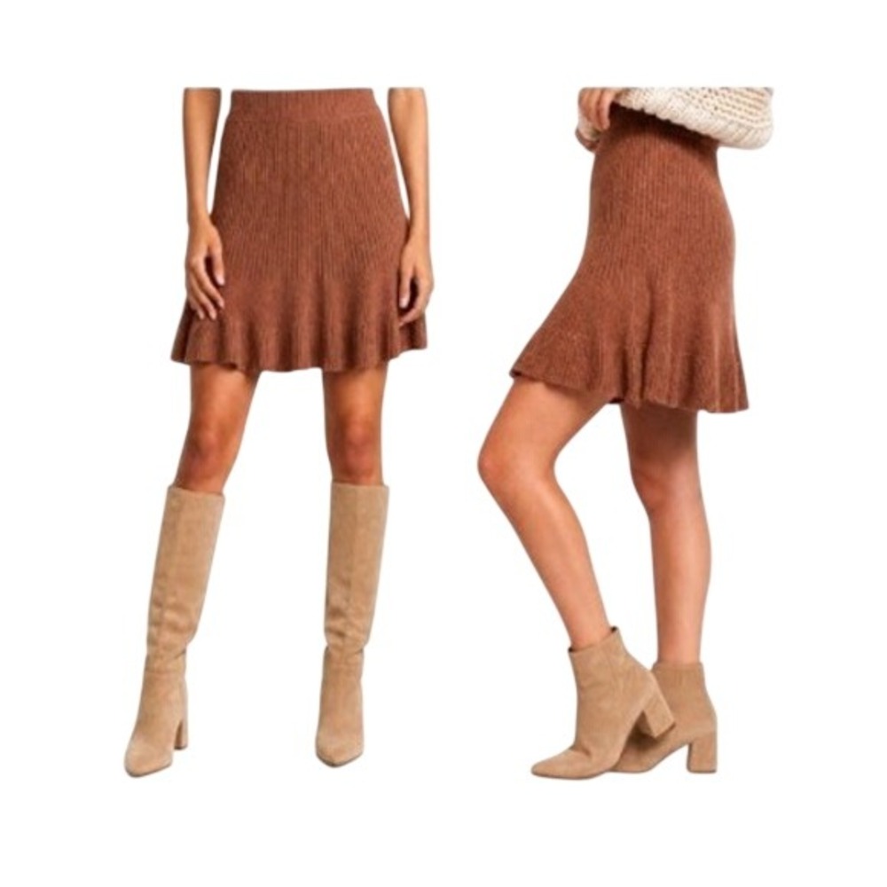 Free People Womens L Rib Knit Ruffle Skirt